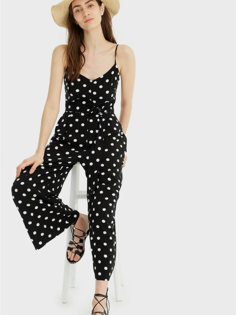 J. Crew Black & White Polka Dot Spaghetti-Strap Jumpsuit